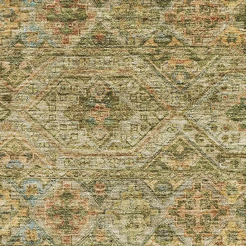 Artichoke Green Copper And Gray Striped Washable Area Rug With UV Protection Photo 2