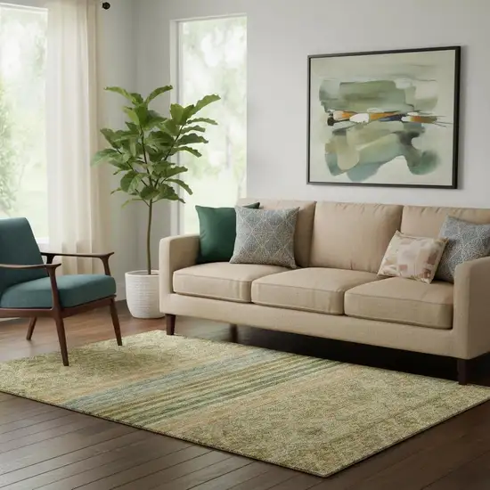 Artichoke Green Copper And Gray Striped Washable Area Rug With UV Protection Photo 2