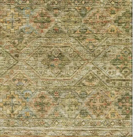 Artichoke Green Copper And Gray Striped Washable Area Rug With UV Protection Photo 3