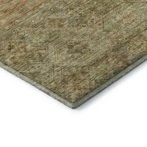 Photo of Artichoke Green Copper And Gray Striped Washable Area Rug With UV Protection