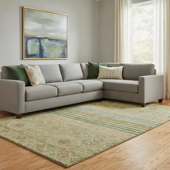 Artichoke Green Copper And Gray Striped Washable Area Rug With UV Protection Photo 2