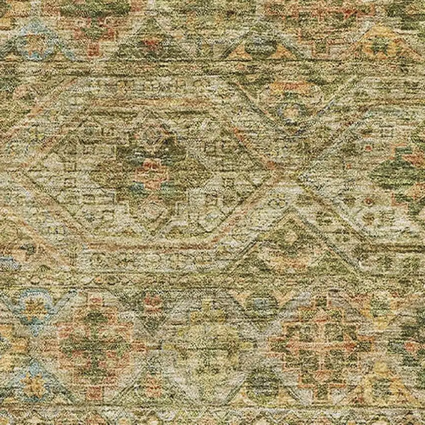 Artichoke Green Copper And Gray Striped Washable Area Rug With UV Protection Photo 2