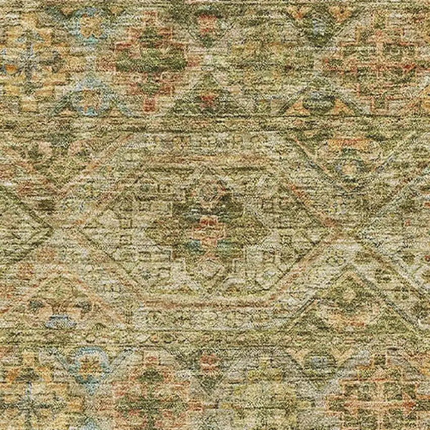 Artichoke Green Copper And Gray Striped Washable Area Rug With UV Protection Photo 2