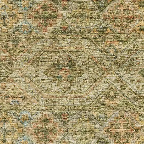 Artichoke Green Copper And Gray Striped Washable Area Rug With UV Protection Photo 2