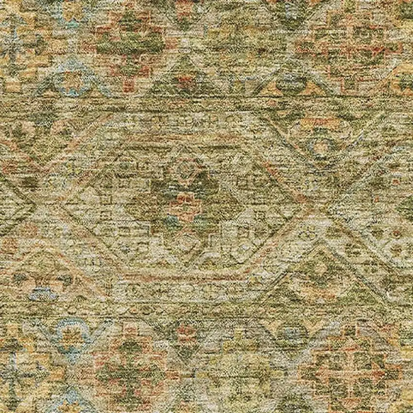 Artichoke Green Copper And Gray Striped Washable Area Rug With UV Protection Photo 2