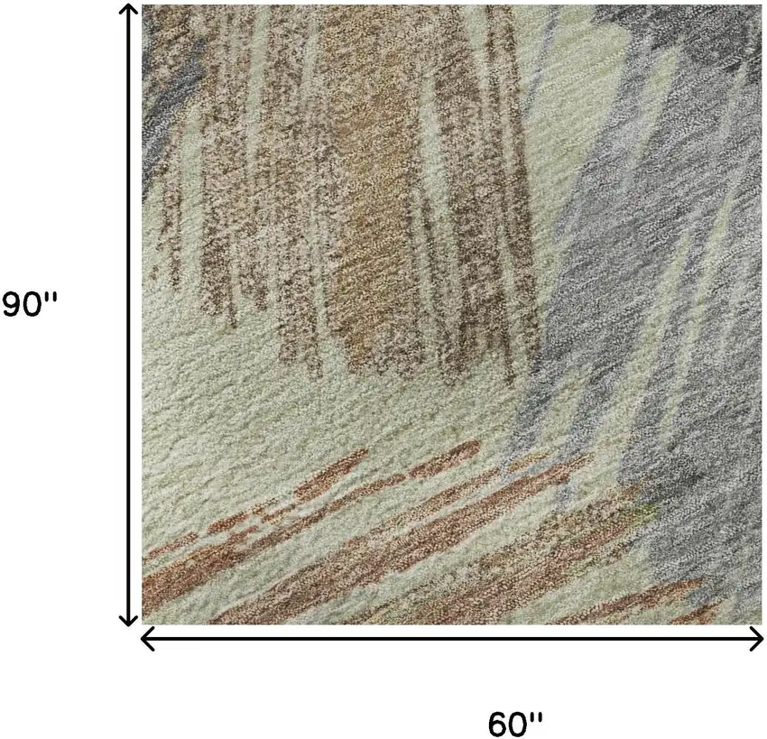 Artichoke Green Copper And Gray Striped Washable Area Rug With UV Protection Photo 8