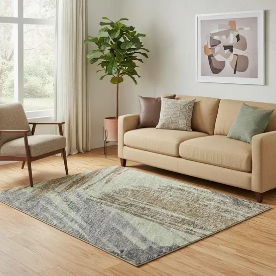 Artichoke Green Copper And Gray Striped Washable Area Rug With UV Protection Photo 2