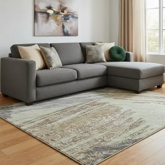 Artichoke Green Copper And Gray Striped Washable Area Rug With UV Protection Photo 2