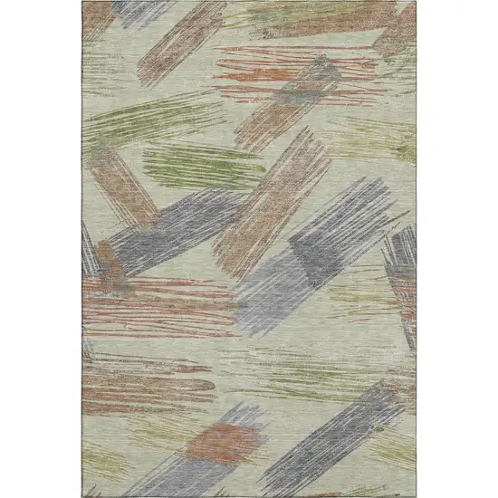 Artichoke Green Copper And Gray Striped Washable Area Rug With UV Protection Photo 4