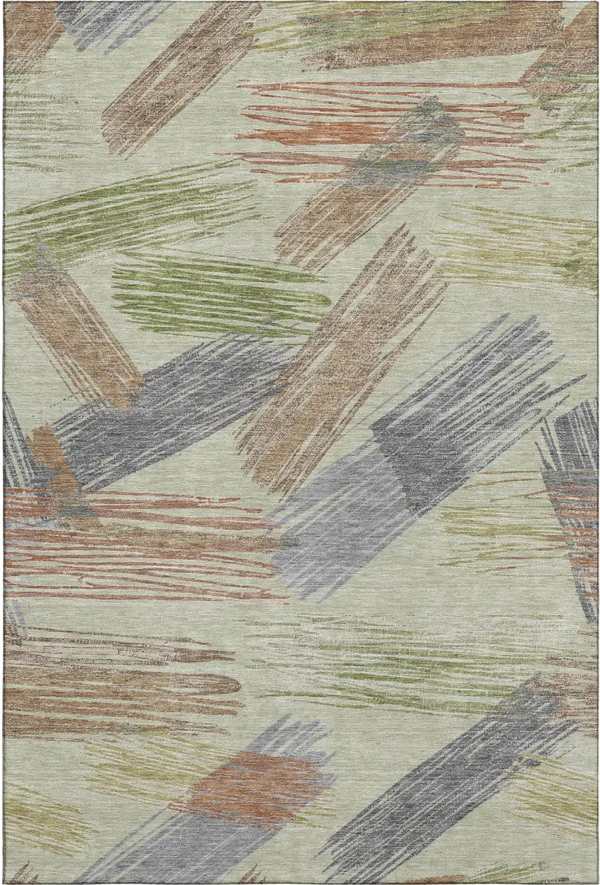 Artichoke Green Copper And Gray Striped Washable Area Rug With UV Protection Photo 4