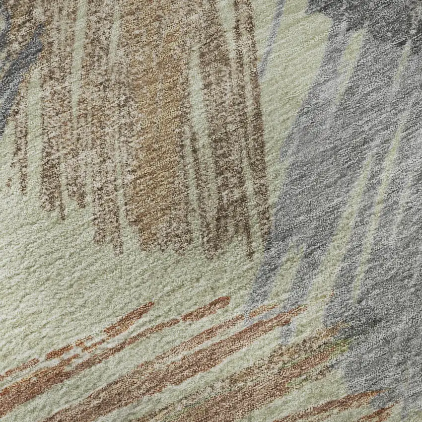 Artichoke Green Copper And Gray Striped Washable Area Rug With UV Protection Photo 1