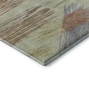 Photo of Artichoke Green Copper And Gray Striped Washable Area Rug With UV Protection
