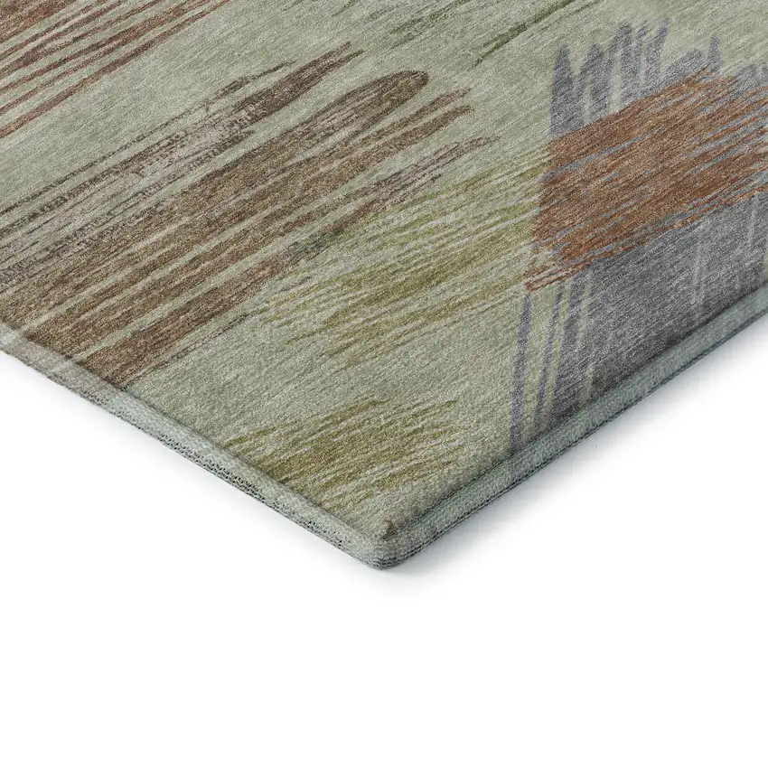 Artichoke Green Copper And Gray Striped Washable Area Rug With UV Protection Photo 6