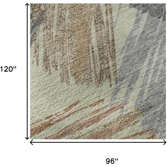 Artichoke Green Copper And Gray Striped Washable Area Rug With UV Protection Photo 8