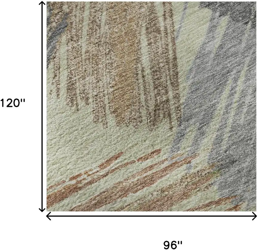 Artichoke Green Copper And Gray Striped Washable Area Rug With UV Protection Photo 8