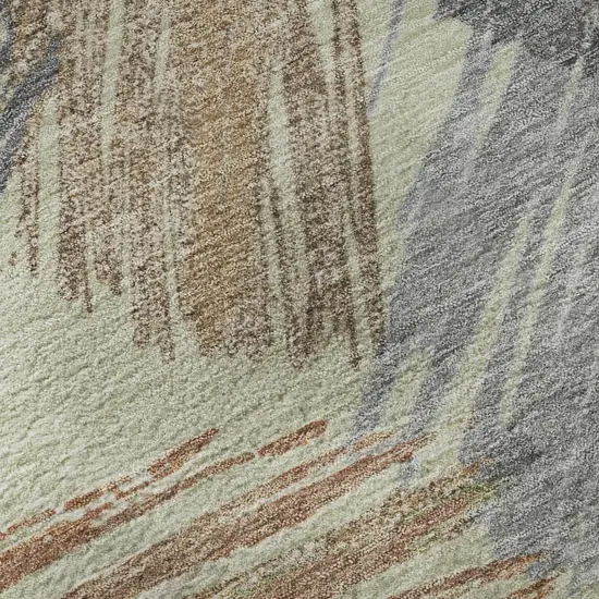 Artichoke Green Copper And Gray Striped Washable Area Rug With UV Protection Photo 1