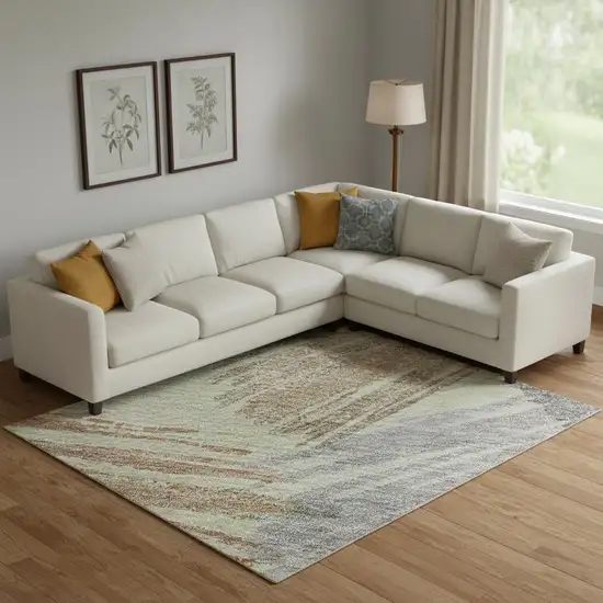 Artichoke Green Copper And Gray Striped Washable Area Rug With UV Protection Photo 2