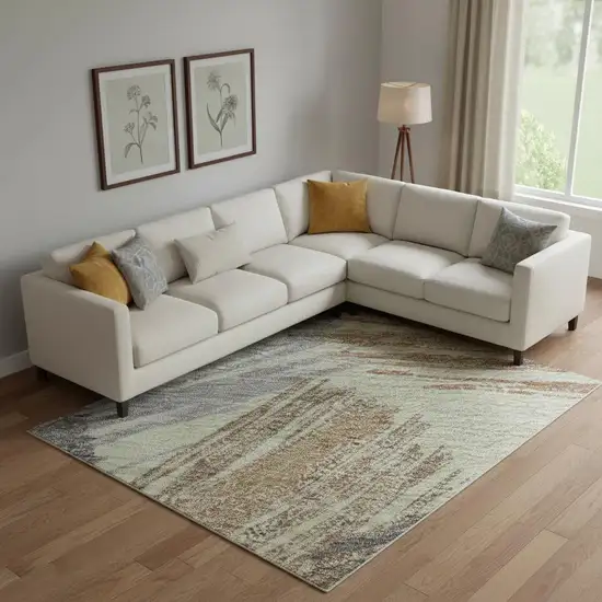 Artichoke Green Copper And Gray Striped Washable Area Rug With UV Protection Photo 2