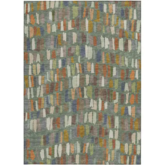 Artichoke Green Copper And Ivory Striped Washable Indoor Outdoor Area Rug Photo 3
