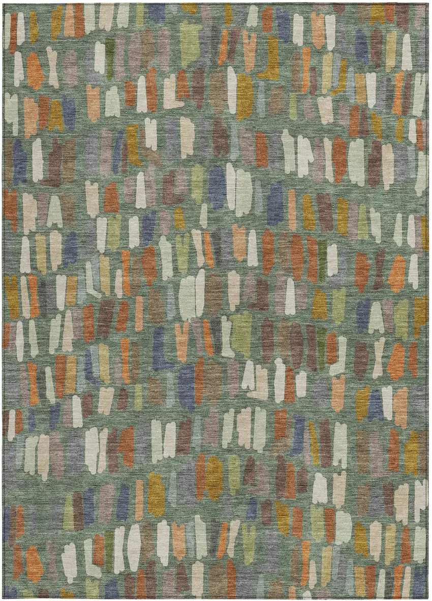 Artichoke Green Copper And Ivory Striped Washable Indoor Outdoor Area Rug Photo 3