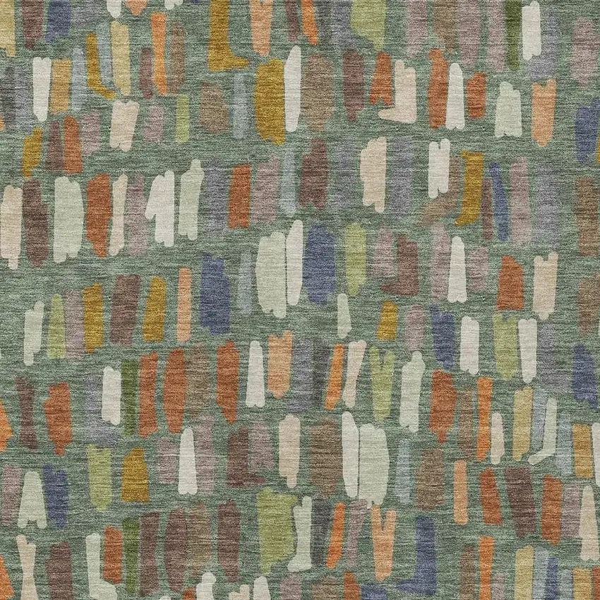 Artichoke Green Copper And Ivory Striped Washable Indoor Outdoor Area Rug Photo 2