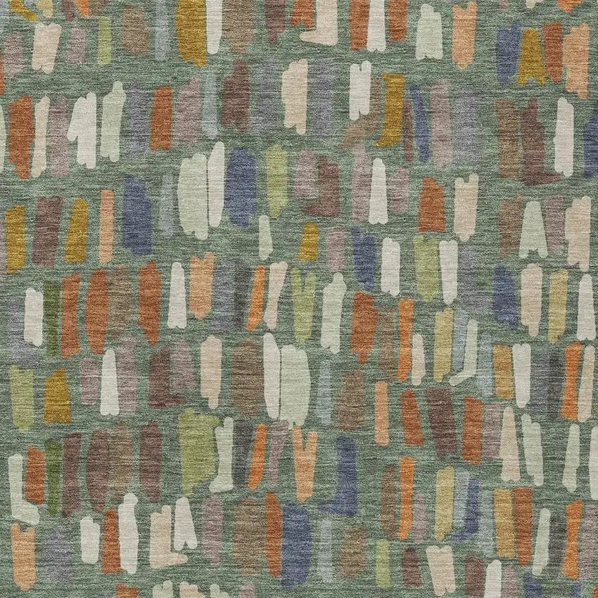 Artichoke Green Copper And Ivory Striped Washable Indoor Outdoor Area Rug Photo 2