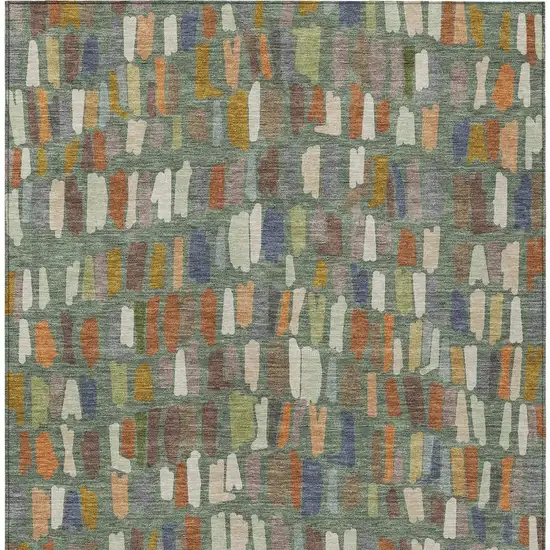 Artichoke Green Copper And Ivory Striped Washable Indoor Outdoor Area Rug Photo 3