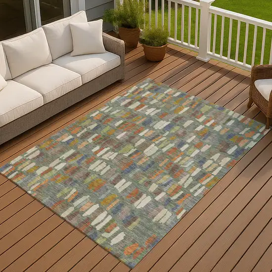Artichoke Green Copper And Ivory Striped Washable Indoor Outdoor Area Rug Photo 3