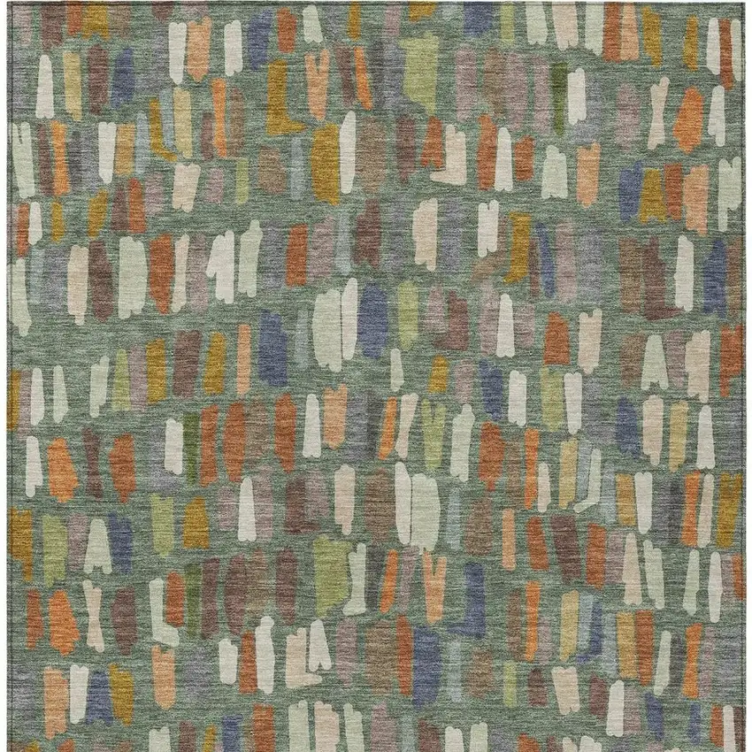 Artichoke Green Copper And Ivory Striped Washable Indoor Outdoor Area Rug Photo 3