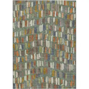 Photo of Artichoke Green Copper And Ivory Striped Washable Indoor Outdoor Area Rug