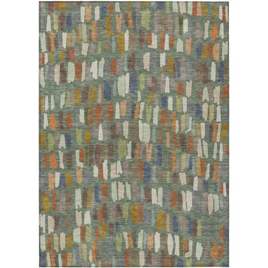 Artichoke Green Copper And Ivory Striped Washable Indoor Outdoor Area Rug Photo 1