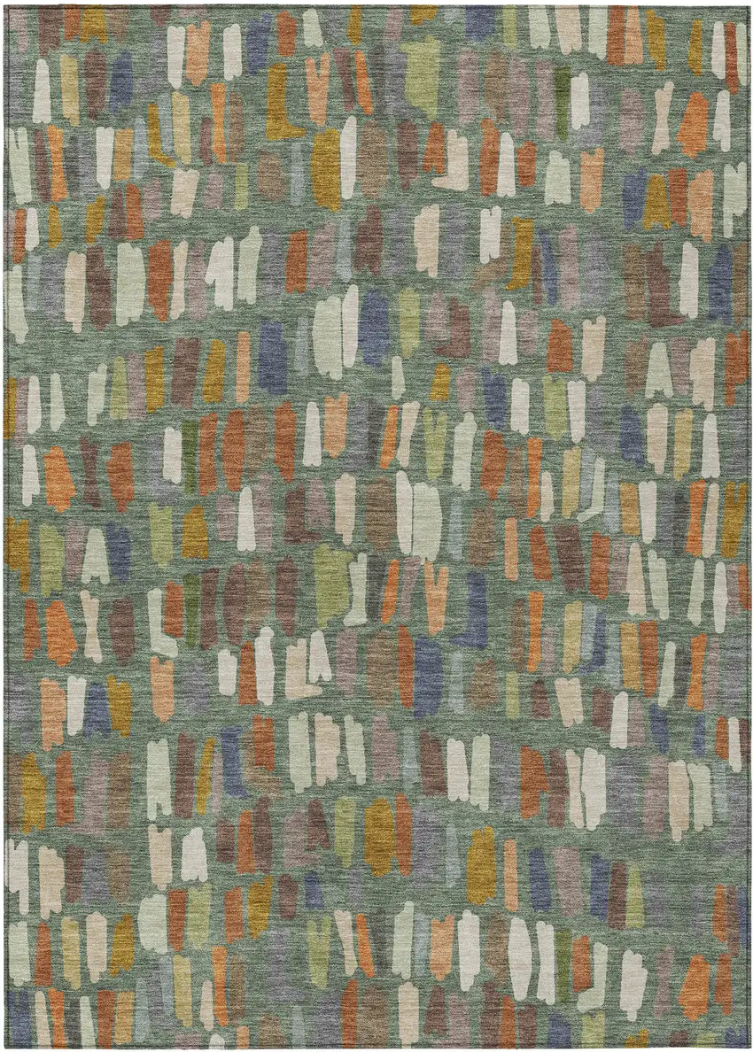 Artichoke Green Copper And Ivory Striped Washable Indoor Outdoor Area Rug Photo 1