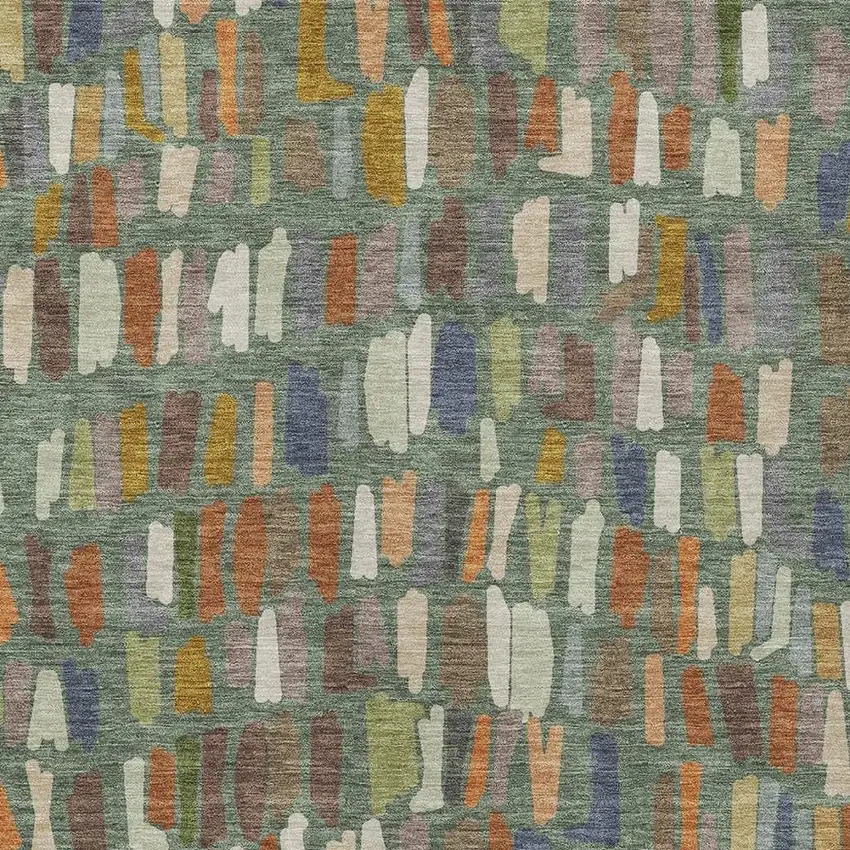 Artichoke Green Copper And Ivory Striped Washable Indoor Outdoor Area Rug Photo 2