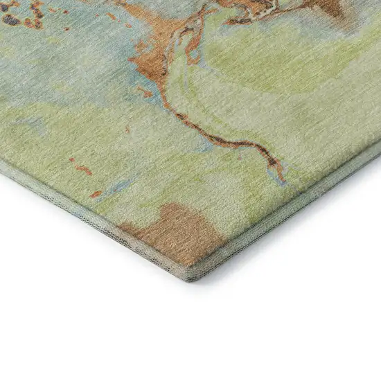 Artichoke Green Copper And Teal Abstract Washable Area Rug With UV Protection Photo 8