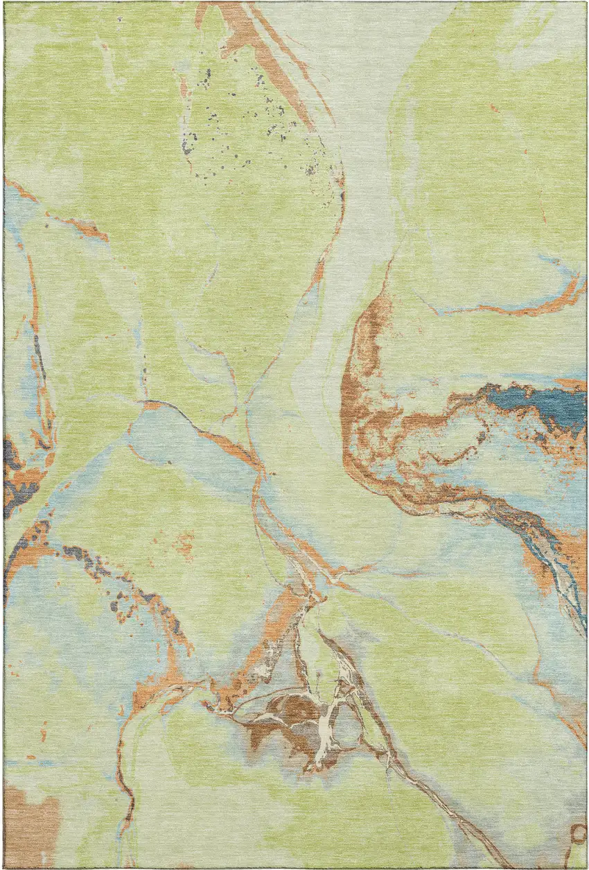 Artichoke Green Copper And Teal Abstract Washable Area Rug With UV Protection Photo 7