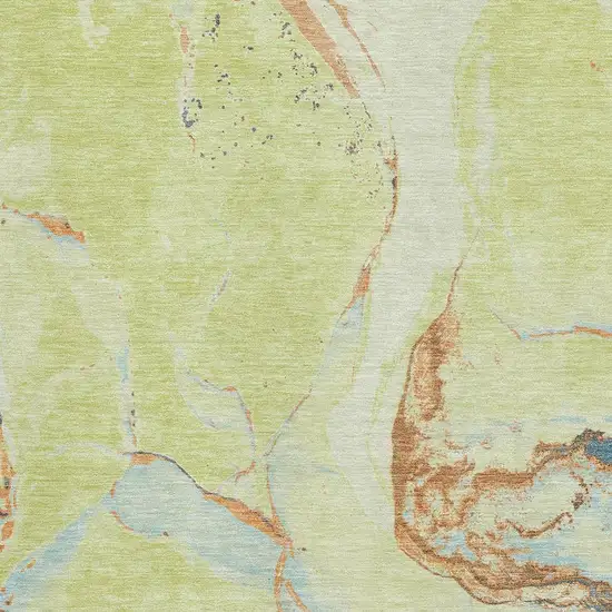 Artichoke Green Copper And Teal Abstract Washable Area Rug With UV Protection Photo 3