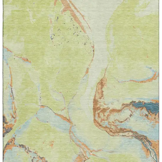 Artichoke Green Copper And Teal Abstract Washable Area Rug With UV Protection Photo 4