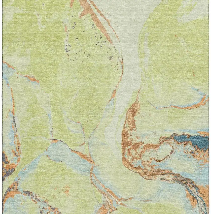Artichoke Green Copper And Teal Abstract Washable Area Rug With UV Protection Photo 4