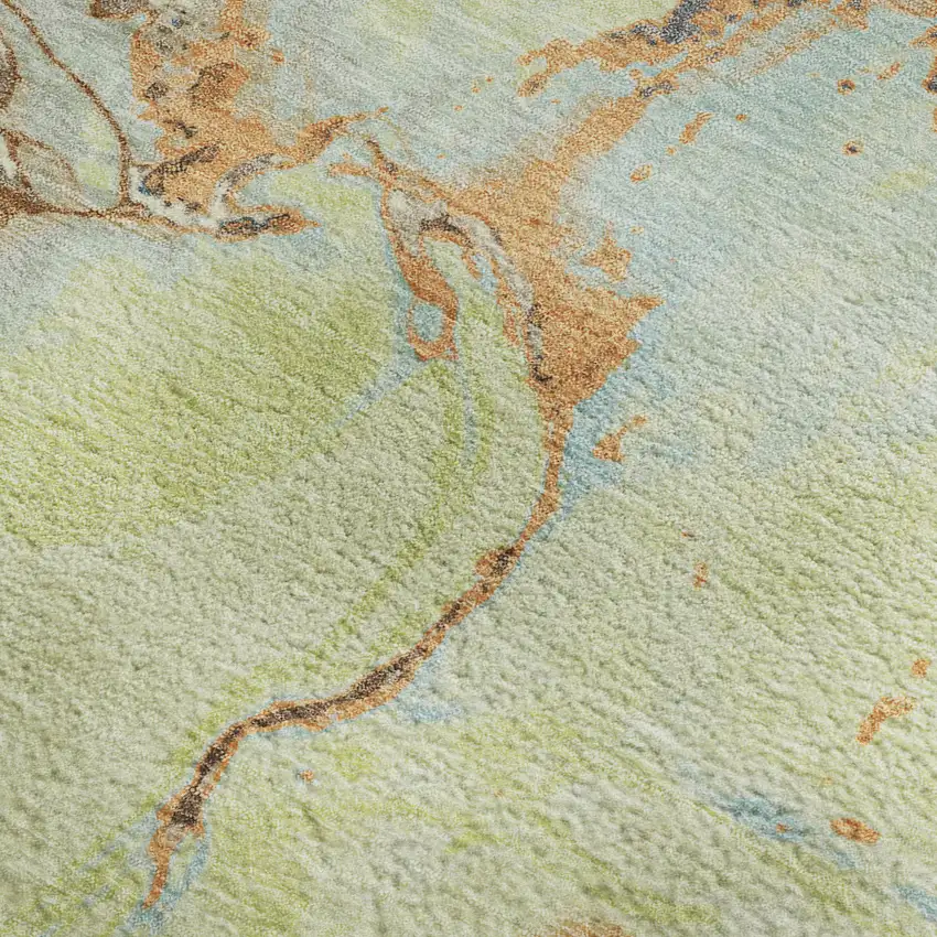 Artichoke Green Copper And Teal Abstract Washable Area Rug With UV Protection Photo 2