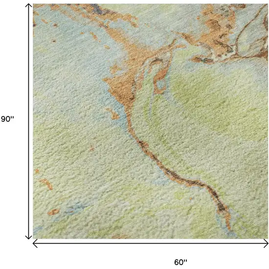 Artichoke Green Copper And Teal Abstract Washable Area Rug With UV Protection Photo 9