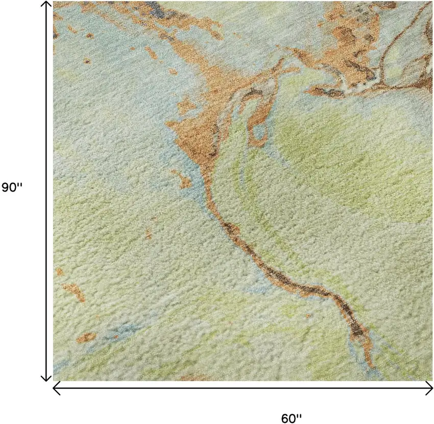 Artichoke Green Copper And Teal Abstract Washable Area Rug With UV Protection Photo 9