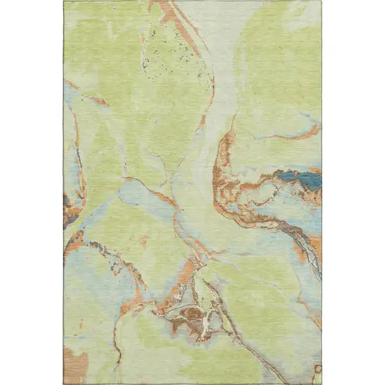 Artichoke Green Copper And Teal Abstract Washable Area Rug With UV Protection Photo 5