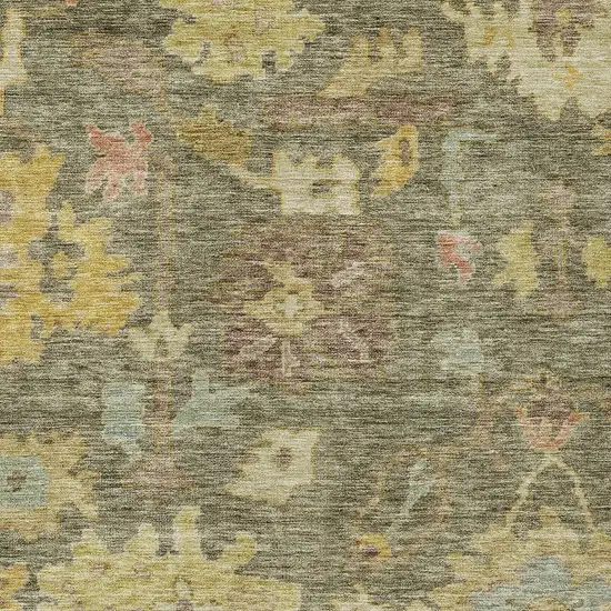 Artichoke Green Coral And Brown Floral Washable Indoor Outdoor Area Rug Photo 5