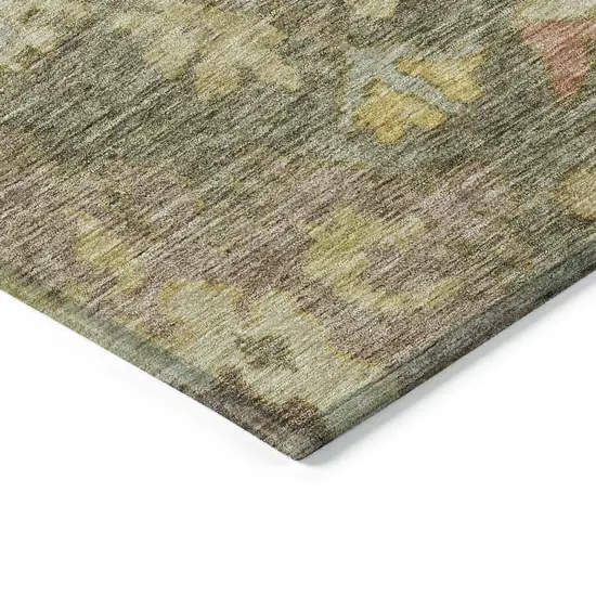 Artichoke Green Coral And Brown Floral Washable Indoor Outdoor Area Rug Photo 4