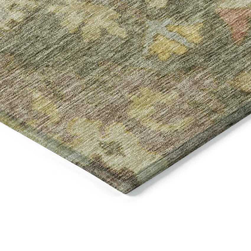 Artichoke Green Coral And Brown Floral Washable Indoor Outdoor Area Rug Photo 4
