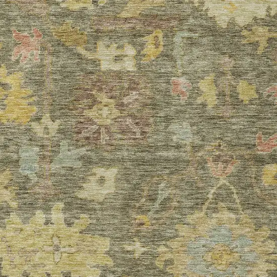 Artichoke Green Coral And Brown Floral Washable Indoor Outdoor Area Rug Photo 5