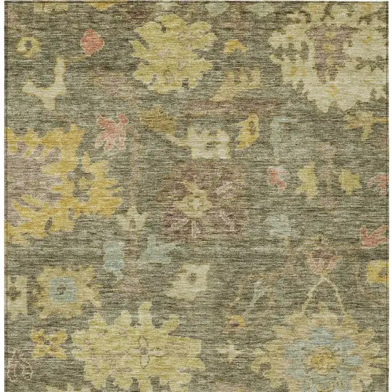 Artichoke Green Coral And Brown Floral Washable Indoor Outdoor Area Rug Photo 6