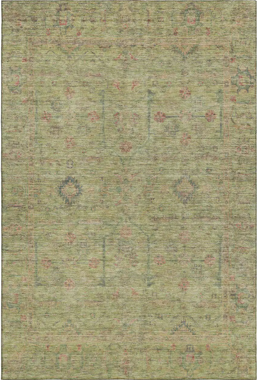 Artichoke Green Coral And Gray Floral Washable Area Rug With UV Protection Photo 1