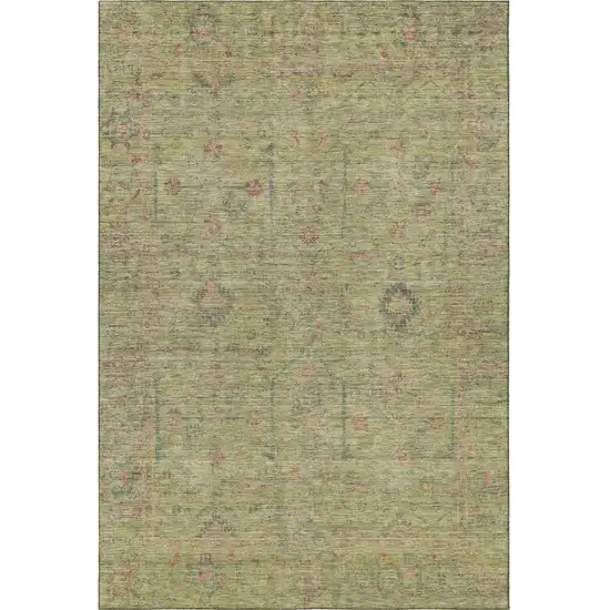 Artichoke Green Coral And Gray Floral Washable Area Rug With UV Protection Photo 3