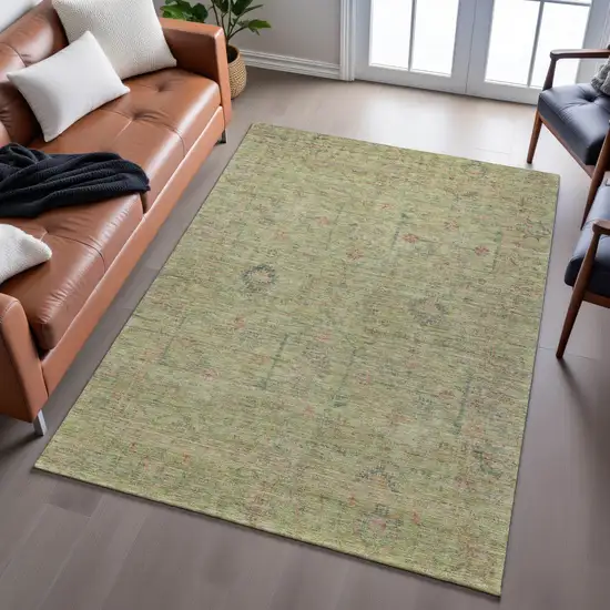 Artichoke Green Coral And Gray Floral Washable Area Rug With UV Protection Photo 5